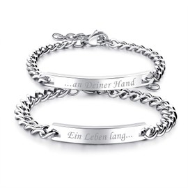 OIDEA 1 Pair (2 Pieces) Men's Women's Partner Bracelet with Engraving Stainless Steel "Je T'Aime" Zirconia Friendship Bracelet Bangle, Silver, Stainless Steel