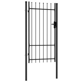 vidaXL Fence Gate Single Door with Arched Top, Black, Heavy-Duty Steel Construction, Powder-Coated, Easy Installation, Providing Privacy and Security, 39.4"x68.9"