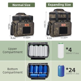 HSHRISH Lunch Box for men, Large Expandable Insulated Lunch Bag, Durable Waterproof Leakproof Tactical Cooler Bag for Men Work Beach Picnic Trips, 24 Cans/16 L, Black-Camo