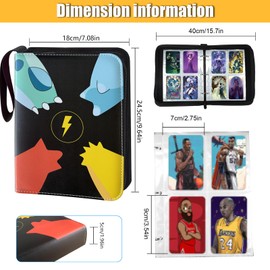 Card Binder, 4-Pocket Design Holds 400 Cards with 50 Removable Sleeves Trading Card Collector Zipper Album Holder (Black)