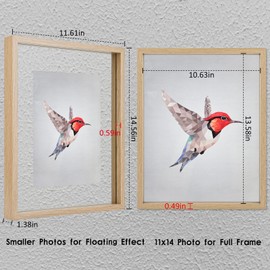 MUYE 11x14 Floating Frame Set of 2,Double Glass Rustic Frame,Display Any Size Photo up to 11x14,Wall Mount or Tabletop Standing,Natural