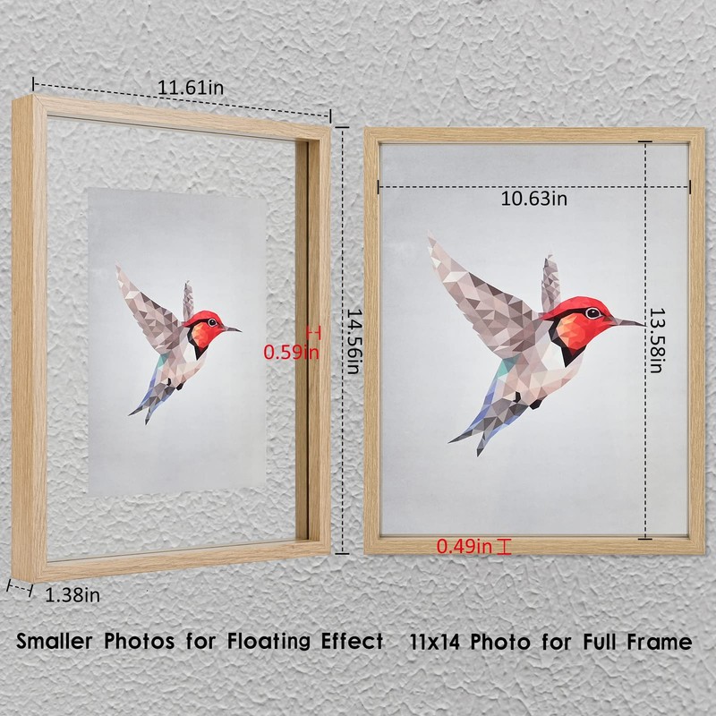 MUYE 11x14 Floating Frame Set of 2,Double Glass Rustic Frame,Display