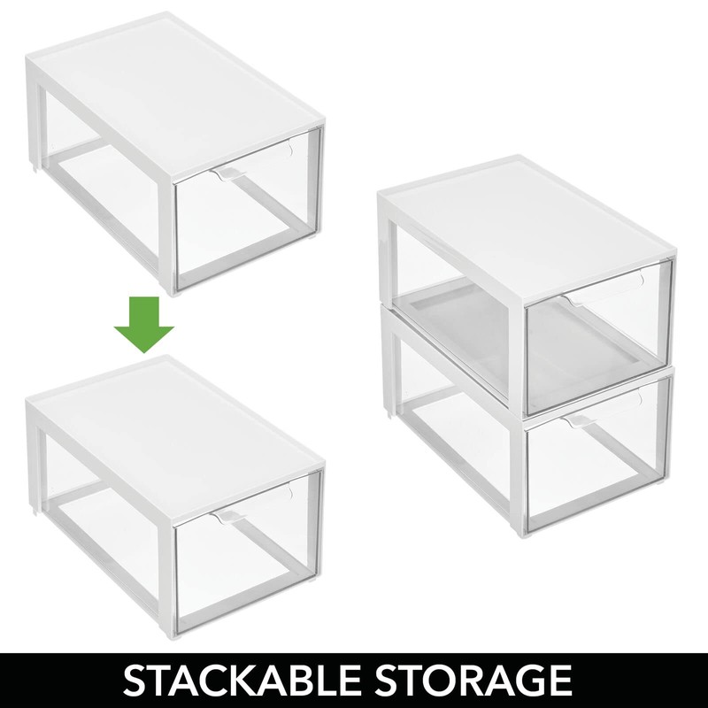mDesign Plastic Stackable Cosmetic Storage Organizer Bin with Pull Out