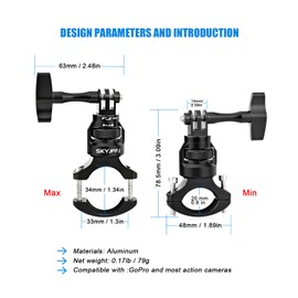 SKYJFFJ Bike Handlebar Mount for GoPro, 360 Degree Aluminium Alloy Motorbikes Round Tube Mount for Hero 12/11/10/9/8 and Other Action Cameras