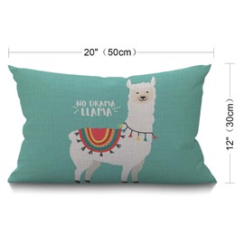 BGBDEIA Llama Cushion Cover 30 x 50 cm Cute Cartoon Animal Alpaca Ethnic Cloth Llama Motivational Quote Rectangle Pillow Cases Home Decorative Cotton Linen Throw Pillow Cover for Bed Sofa Green