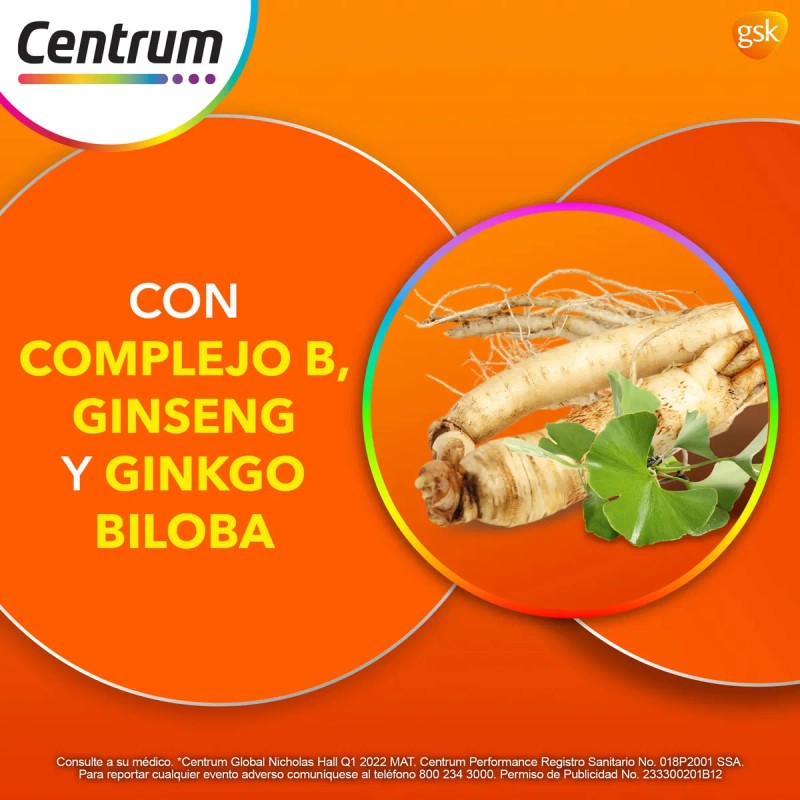 Multivitamínico Centrum Performance Vitamina Hierro Potasio Zinc Tabletas