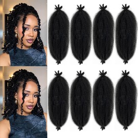 Bob Marley Hair 12 Inch Springy Afro Twist Hair Soft Afro Kinky Bulk Hair Bob Marley Twist Braiding Hair for Crochet Faux Locs Pre Fluffed Spring Twist Hair Extensions (Black, 12 inch (Pack of 8))