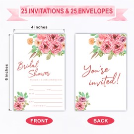 DYIRBIIY 25 Bridal Shower Invitation Cards With Envelopes - Watercolor Flowers - Double-Sided Fill In Style Invites For Newlyweds, Wedding & Bridal Shower Celebration, Party Favor & Decorations - B15