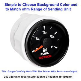 100TECH Boat Fuel Gauge Marine Fuel Gauge for Boat RV Yacht Car Truck, Motorcycle, Automotive Replacement Fuel Gauges, 5 Signals Adjustable 240-33ohm 0-190ohm 240-30ohm 0-180ohm 10-180ohm(All Black)