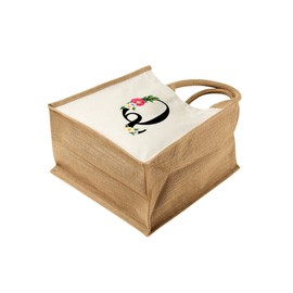Monogram Initial Canvas Jute Tote Bags for Women - Cotton Shoulder Bags, Reusable Bags for Shopping, Gift bags, Book Bag, Travel Bag, Shopper Bags - Floral Letter Q - Natural - S