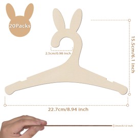 20 Packs Wooden Baby Hangers for Baby Clothes, Cute Bunny Ears Wood Newborn Baby Girl Boy Hangers for Nursery 9 Inch Kids Toddlers Children Infant Hangers for Baby Shower Crate Closet Clothing Storage