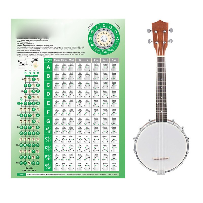 Banjo Chord Chart Feature and Tune Fingering Poster Coated Paper