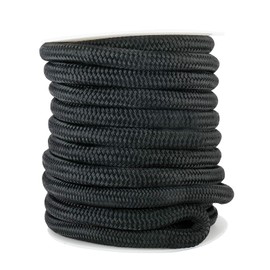 YaeMarine 3/4 Inch x 50 ft Double Braid Nylon Dockline Dock Line Mooring Rope Marine Boat Dock Lines with 15" Loop Black for Boats