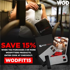 WODFitters Textured Leather Hand Grips for Cross Training, Kettlebells, Powerlifting, Chin Ups, Pull Ups, WODs & Gymnastics – with Grips Storage Pouch, Extra Small
