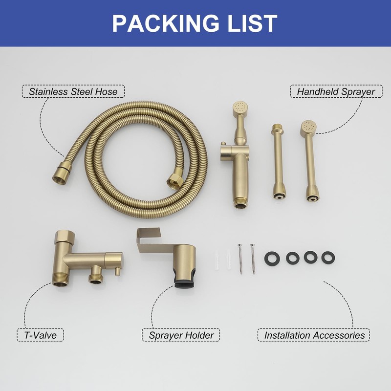 Greenspring Bidet Sprayer for Toilet Brushed Gold Bidet Attachment for