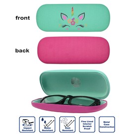 [4 PACK / 3 PACK], JAVOedge Printed Pattern Durable Hard Clamshell Eyeglass Case with Bonus Microfiber Cloth, Unicorn - Style C, 4 PACK