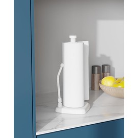 BATHDANCE Paper Towel Holder Countertop White, Paper Towel Dispenser Standing Weighted Base Non-Slip, Spring Arm Fit Most Size Paper Roll, Stainless Steel Paper Towel for Home Kitchen Tabletop
