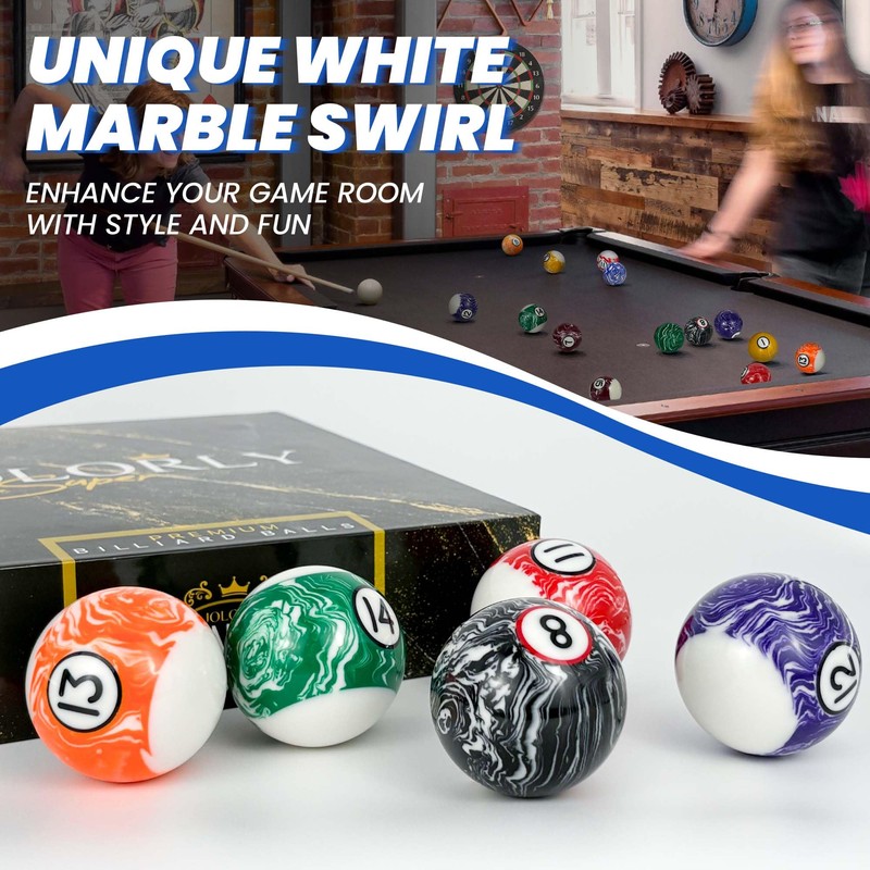 JOLORLY Pool Balls Billiard Set – 2-1/4" Regulation Size, 6