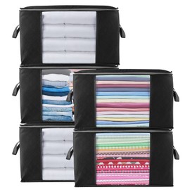 Withosent Pack of 5 Large Storage Bags, 90 L Cupboard Organiser Set, Foldable Clothes Storage with Reinforced Handle, Storage Bag Organiser for Duvets, Clothes, Bedding