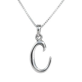 Sterling Silver Initial Charm Necklace, Letter C, 16" Chain