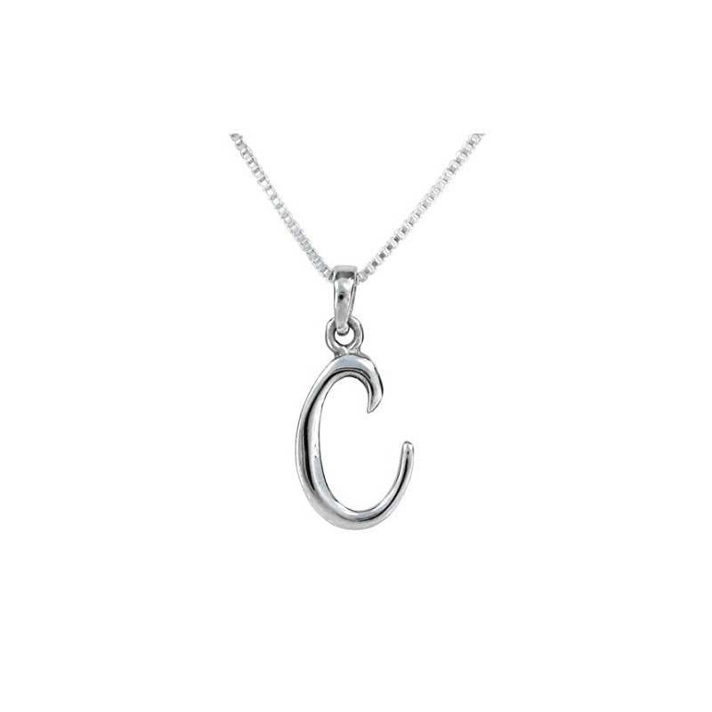 Sterling Silver Initial Charm Necklace, Letter C, 16" Chain
