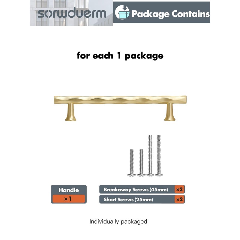 SORWDUERM Brushed Gold Cabinet Pulls 2 Pack 128MM Hole Center