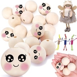 40 mm Wooden Beads with Face, Yueser Pack of 20 Wooden Balls with Face for Worm 40 mm Wooden Beads with Face Worm Wooden Heads with Face Lucky Worms Beads with Face Wooden Balls with Hole