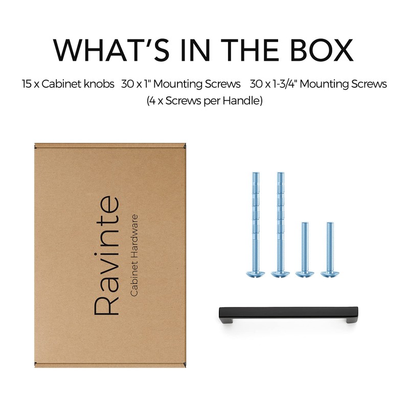 Ravinte 15 Pack Matte Black Cabinet Pulls Slim Kitchen Cabinet