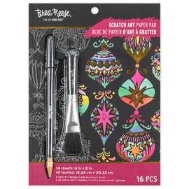 Brea Reese: Scratch Art Paper Pad - Merry & Bright - 14 6x8 Pages, Reveal 7 Seasonal & Festive Holiday Designs, Metallic Pops, Adult Craft Kit