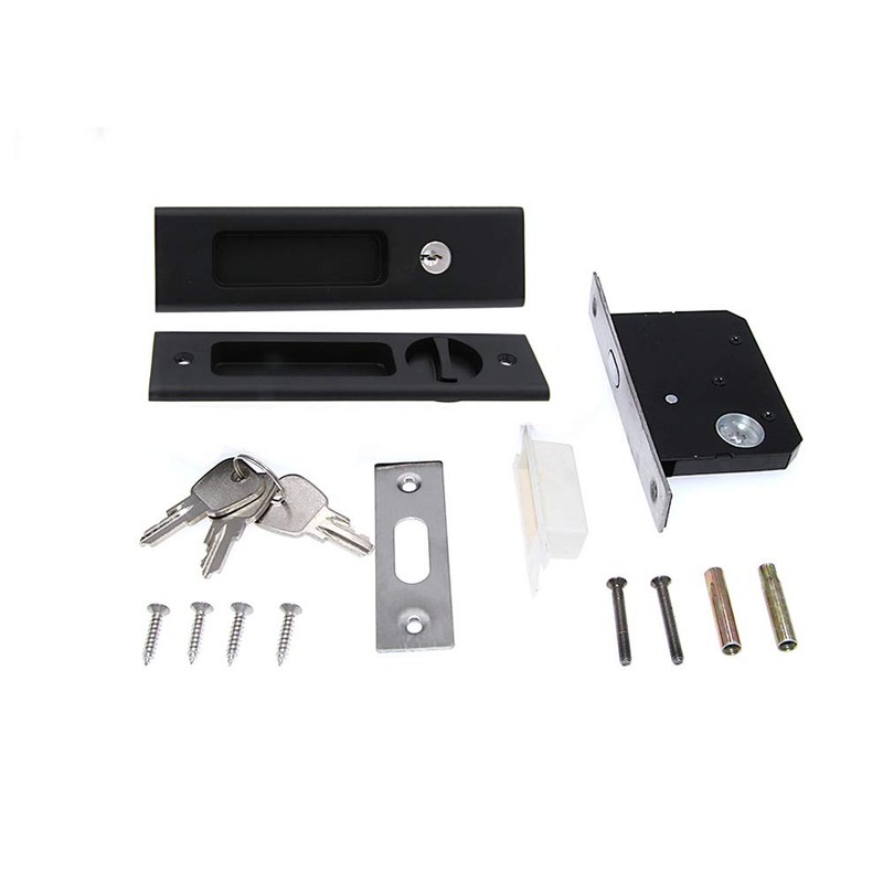 LWZH 6.3" Matte Black Privacy Pocket Door Lock Hardware, Invisible