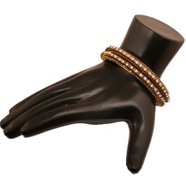 Touchstone "Golden Bangle Collection Indian Bollywood Stunning Hand Embellished Clear Rhinestone Grain Work Designer Jewelry Thick Bangle Bracelets Set of 4 For Women in Antique Gold Tone