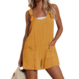 CUPSHE Women's Jumpsuit Scoop Neck Sleeveless Romper Wide Leg Pockets Front Short Jumpsuit Summer Beach Loose Trouser Suit, yellow