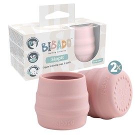 BIBaDO - Sippit Silicone Baby Cup, Blush (2-Pack) - Open Training Silicone Cups - Soft, Non Slip Grip, Weighted Base - Durable, Dishwasher Safe, BPA Free - Toddler Cups - Baby Essentials - 6 Months+