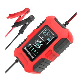 10-Amp Battery Charger, 12V/10A 24V/5A Smart Automatic Maintainer Trickle Charger with Temperature Compensation, 7 Stage Lead Acid AGM LiFePO4 Battery Charger for Cars Motorcycles Boats