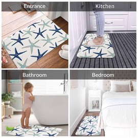 Nautical Starfish Bath Rugs Microfiber Bathroom Mat Soft Plush Shaggy Shower Mat for Bathroom Fluffy Comfortable Water Absorbent Carpet Non-Slip Machine Washable 16"X24"