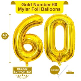 40 Inch Gold Number 60 Balloons Giant 60 Balloons Gold Birthday 60 Balloons 60 Birthday Anniversary Party Decorations Supplies