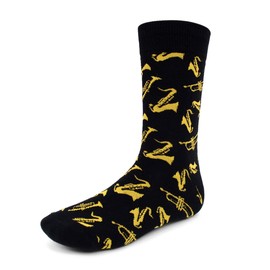 Urban Peacock Men's Novelty Fun Crew Socks for Dress or Casual (Brass Instruments - Black, 1 Pair)