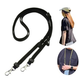 HIGHCAMP Shoulder Strap, Neck Strap, Diagonal, Approx. 33.5 - 63.0 inches (85 - 160 cm), Length Adjustable, Smartphone Shoulder Bag, Cell Phone, Drop Prevention, 16 Colors, Neck Strap, Made in Japan [Color Black]