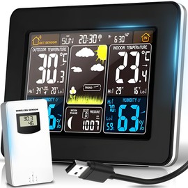 Retoo Wireless Weather Station with Outdoor Sensor, Wireless Weather Station with Weather Forecast, Weather Stations Indoor and Outdoor Temperature, Wireless Thermometer with Outdoor Sensor,