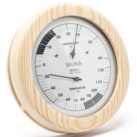 Fischer 196TH-03 Sauna Thermohygrometer 150 mm Hair Hygrometer and Bimetal Thermometer Made of Pine Made in Germany