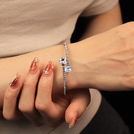 Yheahin Glitter Crystal Rhinestone Cuff Bracelet for Women Crystal Open Cuff Tennis Bangle Bridal Wedding Prom Party Bracelet Jewelry for Girls, 2.16 inches, Crystal, faux rhinestone