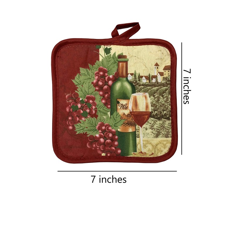 Set of Four Pot Holders for Kitchen (Wine)