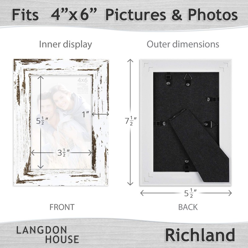 Langdon House 4x6 Picture Frames (Distressed White, 6 Pack) Farmhouse