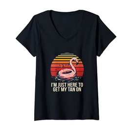 Womens Here to Get My Tan On Tanning Beach Bum Basking Sea Lover V-Neck T-Shirt