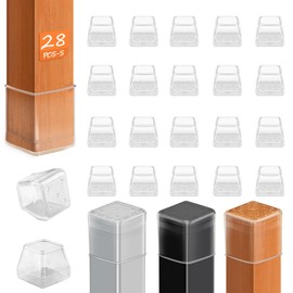28Pcs Chair Leg Floor Protectors for Carpet, Chair Leg Sliders Chair Glides Carpet Protectors, Chair Leg Covers Caps Furniture Pads Bar Stool Leg Protectors, Furniture Movers, Square, Clear, Small