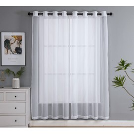 PI Sheer White Curtains 84 Inch Length, Solid Voile with Grommet Top for Living Room/Bedroom (W52 X L84 Inch, 2 Panels)…