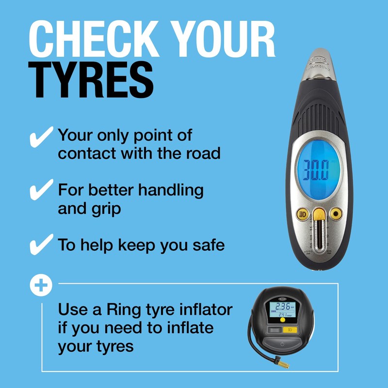 Ring RTG6 Digital Tyre Pressure Gauge with Tread Depth Gauge,
