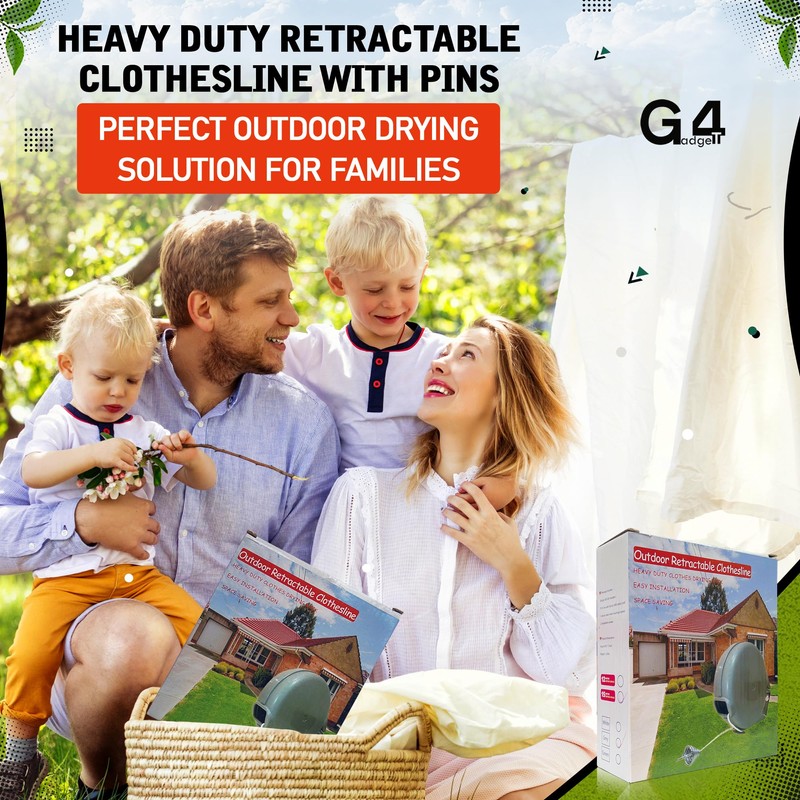 G4GADGET Outdoor Retractable Clothes Line 15m – Heavy Duty Retractable
