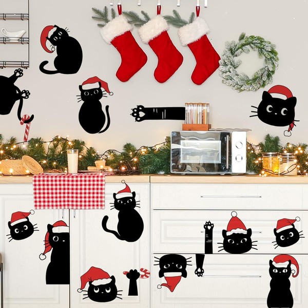 Christmas Cat Wall Decals Christmas Fireplace Christmas Black Cat Wall