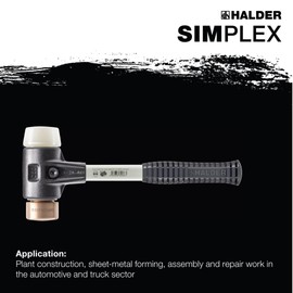 Halder 3748.030 Simplex 1.23 lb. Soft-Face Mallet with Copper and Nylon Inserts, Reinforced Cast Iron Housing, and Fiberglass Handle